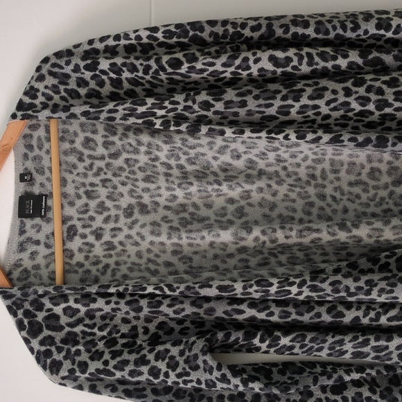 Leopard Print Black &Grey Open Front Cascade Cashmere Cardigan Mobwife Core Sz M - Picture 2 of 8